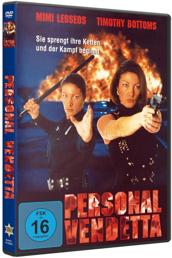 DVD-Cover für 'Personal Vendetta' mit zwei Frauen, die Waffen halten, und einem feurigen Hintergrund.