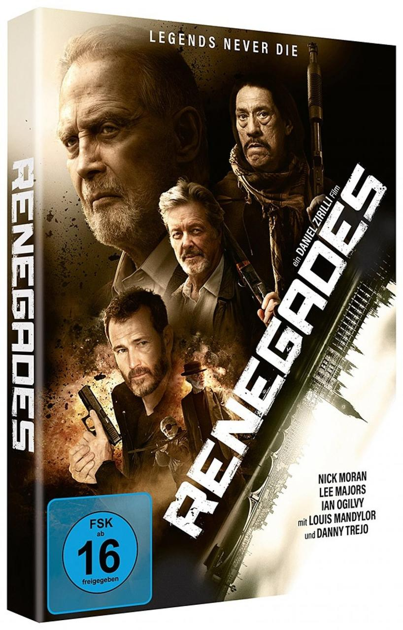 Eine DVD-Hülle mit dem Filmtitel „Renegades“ und einem Bild von mehreren Schauspielern.