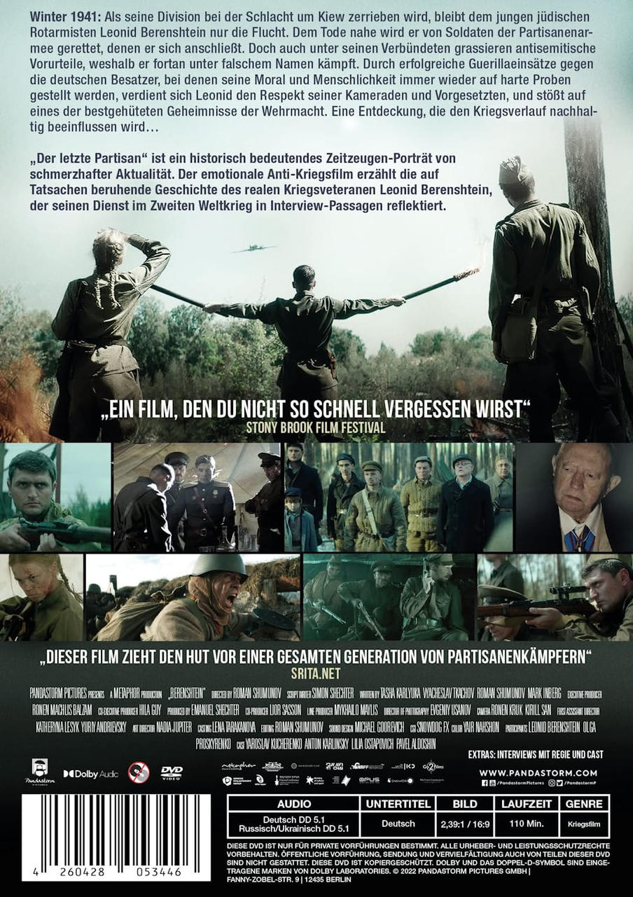 Filmposter, Schwarzweißbilder von Soldaten, Text auf Deutsch und Englisch, Filmtitel.