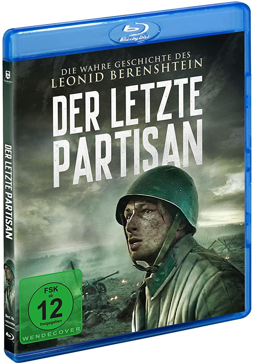 Filmcover. Ein Mann mit Helm schaut zur Seite. Text: Der Letzte Partisan auf Deutsch.