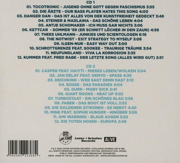 CD-Cover mit Titelliste verschiedener deutscher Künstler. Weißer Hintergrund.