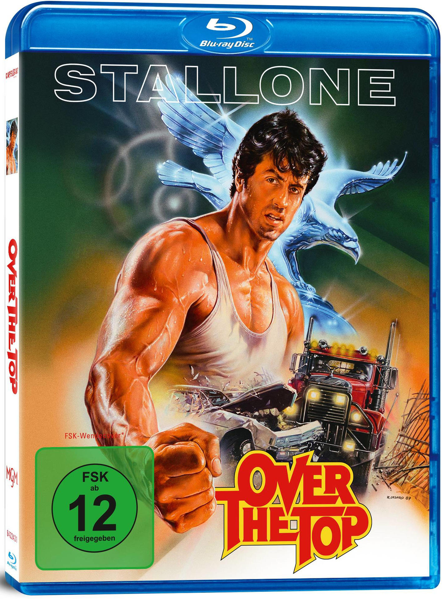 Blu-ray-Disc-Cover, 'Over the Top', ein Mann, der sich beugt. Ein Lastwagen ist im Hintergrund.