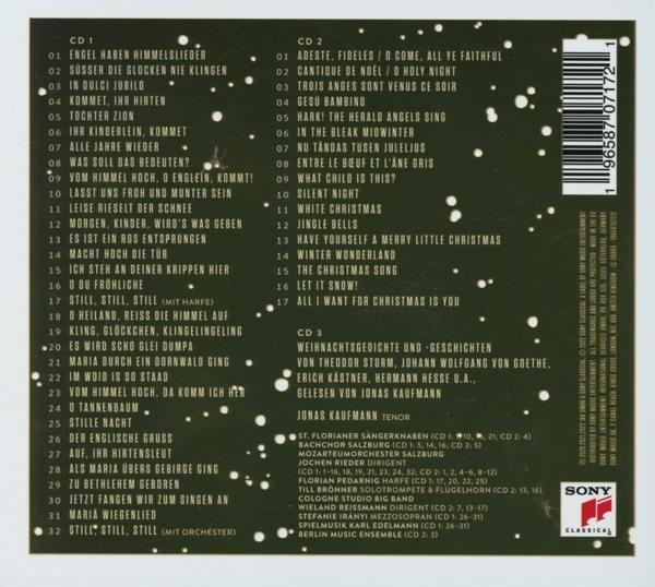 Rückseite einer CD mit Text und Noten. Eine Liste von Liedern mit Titel und Interpreten.