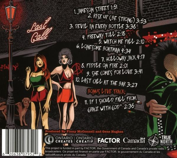 CD-Rückseite mit Titelliste und Artwork mit zwei Frauen und einem Mann.