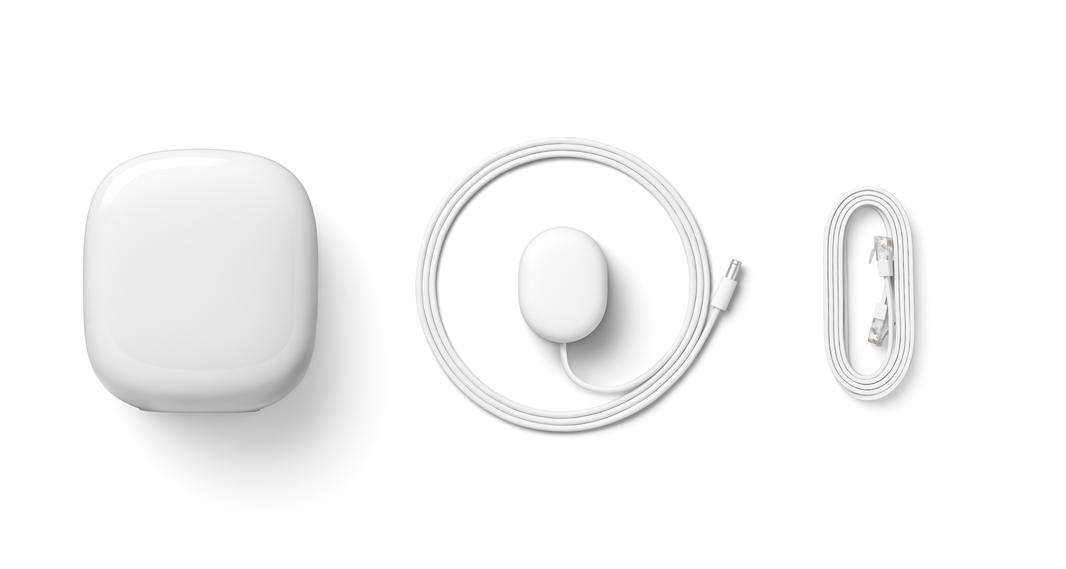 Witte netwerkapparaten, router en twee satellietapparaten.
