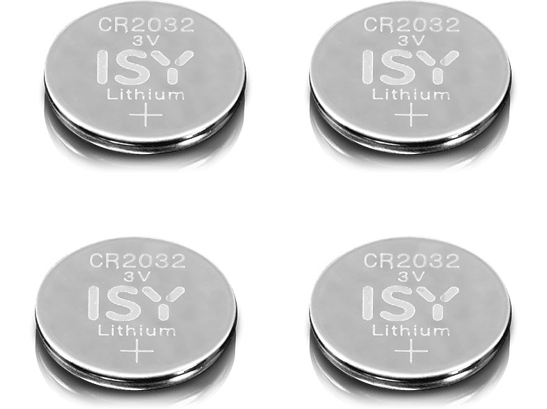ISY IBA-2032-1 Lithium-Knopfzelle CR2032 3V Knopfzelle, 3 Volt 4 Stück | Stromversorgung