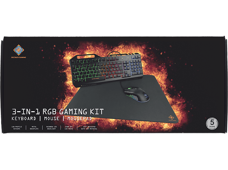 DELTACO 3-in-1 Gaming Gear Kit RGB (GAM-113-CH) - Tastatur & Maus (Schwarz)
