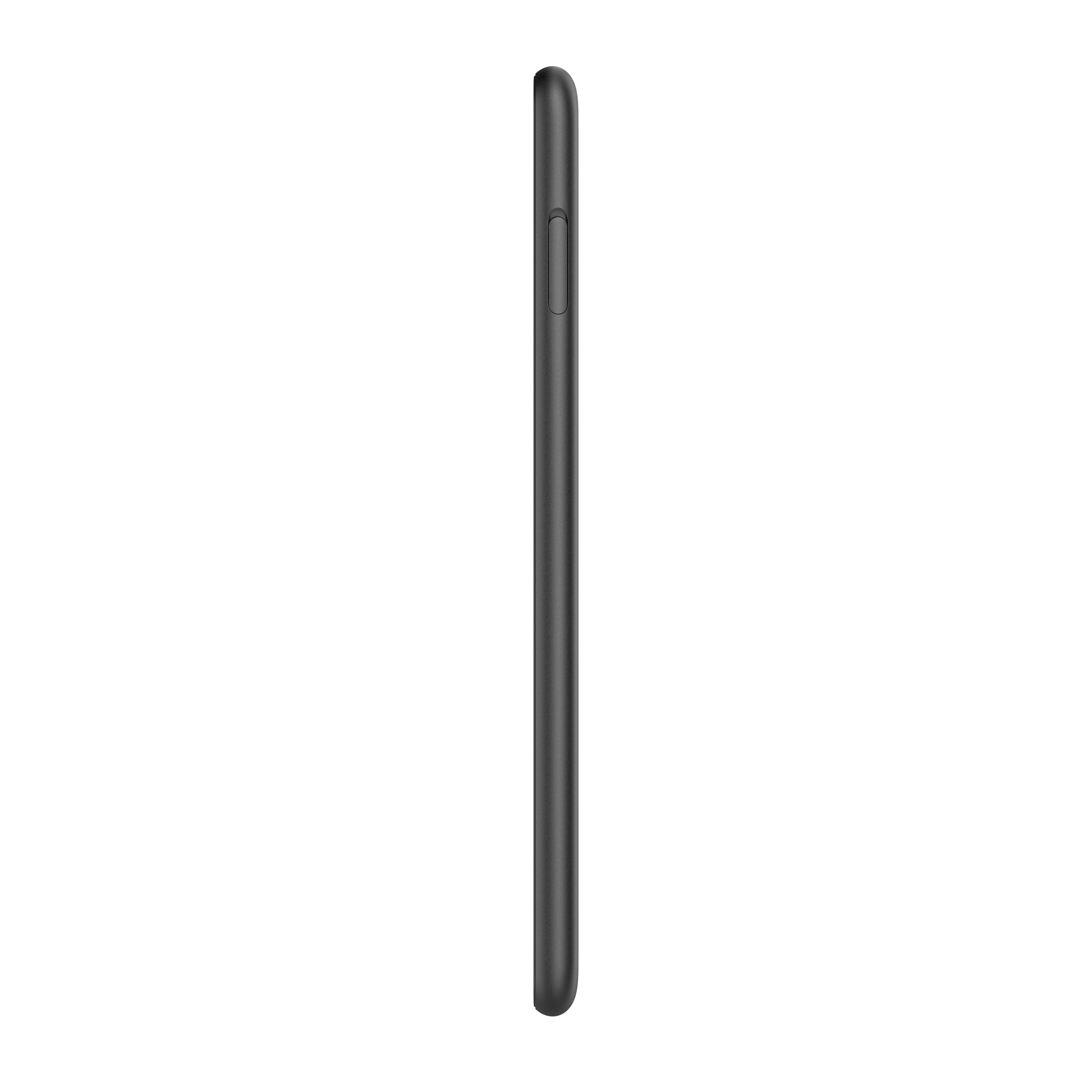 Schwarzes Telefon. Seitenansicht. Sauberes, einfaches Design.