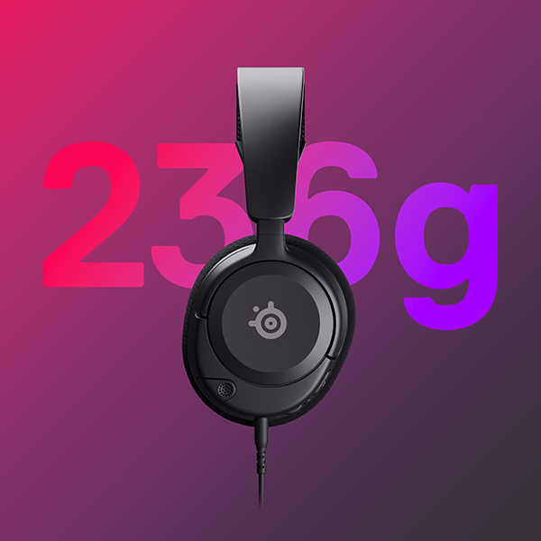 Casque noir avec le chiffre 236g en violet et rose.