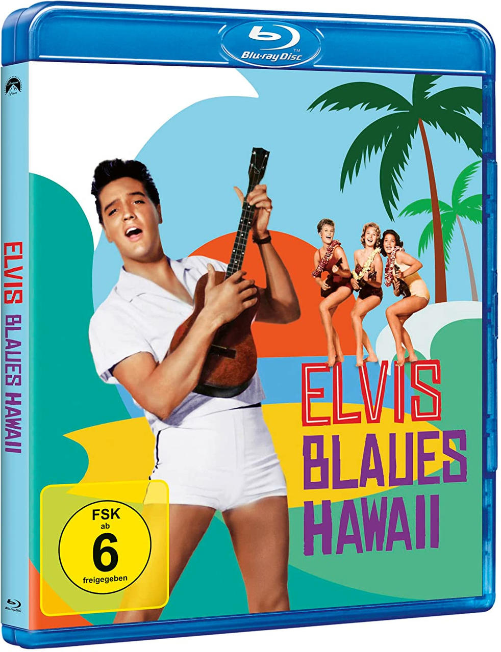 Filmcover von Elvis Presley in 'Blue Hawaii', mit farbenfrohen Bildern.