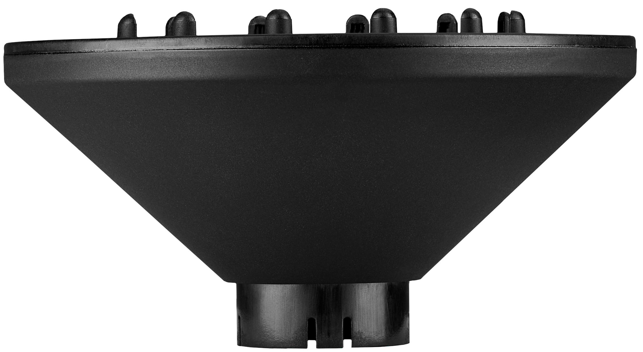 Ein schwarzer Diffusor mit konischer Form. Er hat viele Löcher oben.