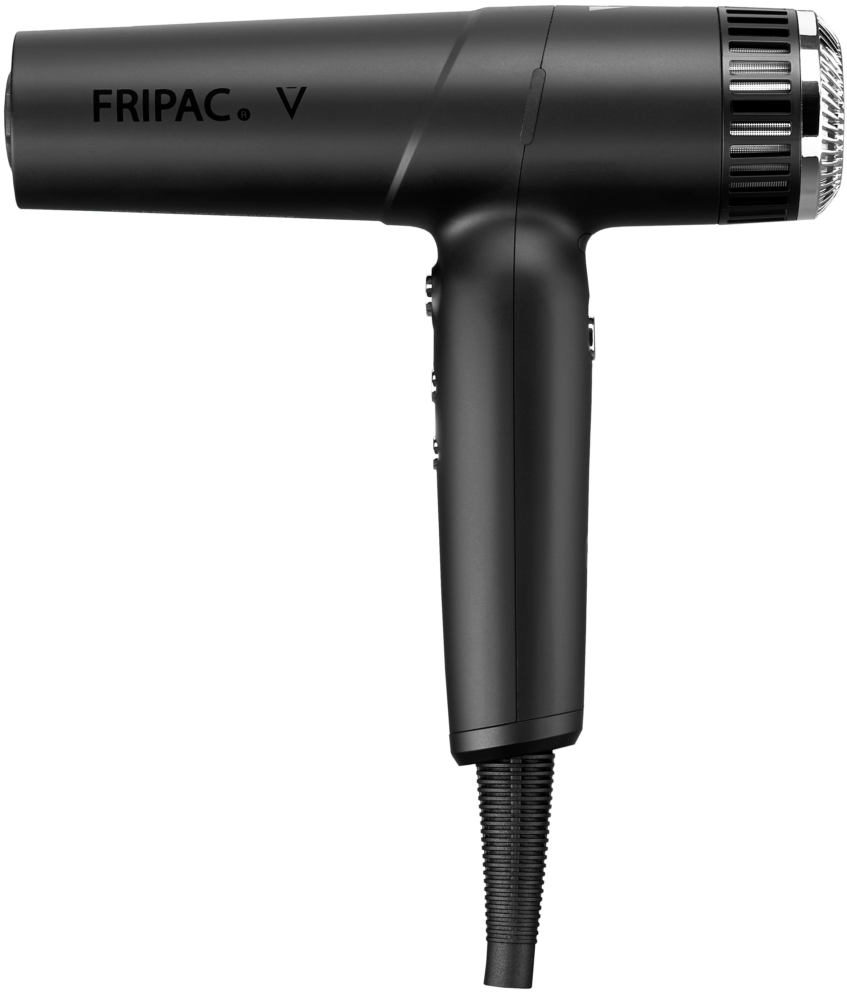 Schwarzer Haartrockner mit dem Markennamen 'FRIPAC. V'.