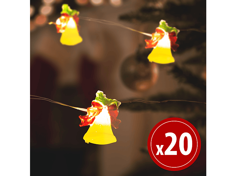 FAMILY CHRISTMAS LED fényfüzér - csengettyű 2,2 m 20 melegfehér 2 x AA