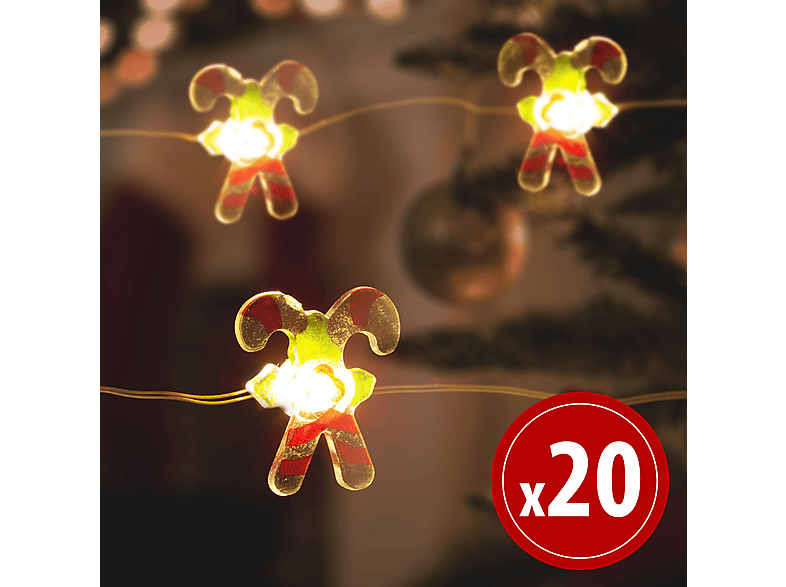 FAMILY CHRISTMAS LED fényfüzér - cukorbot 2,2 m 20 melegfehér 2 x AA