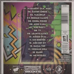 CD hátlapja, különböző színekben, számcímekkel és vonalkóddal.