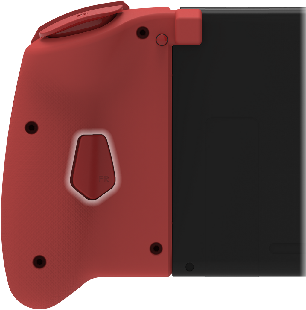 Roter Joy-Con-Controller für Nintendo Switch, mit Knöpfen und einer schwarzen Seite.