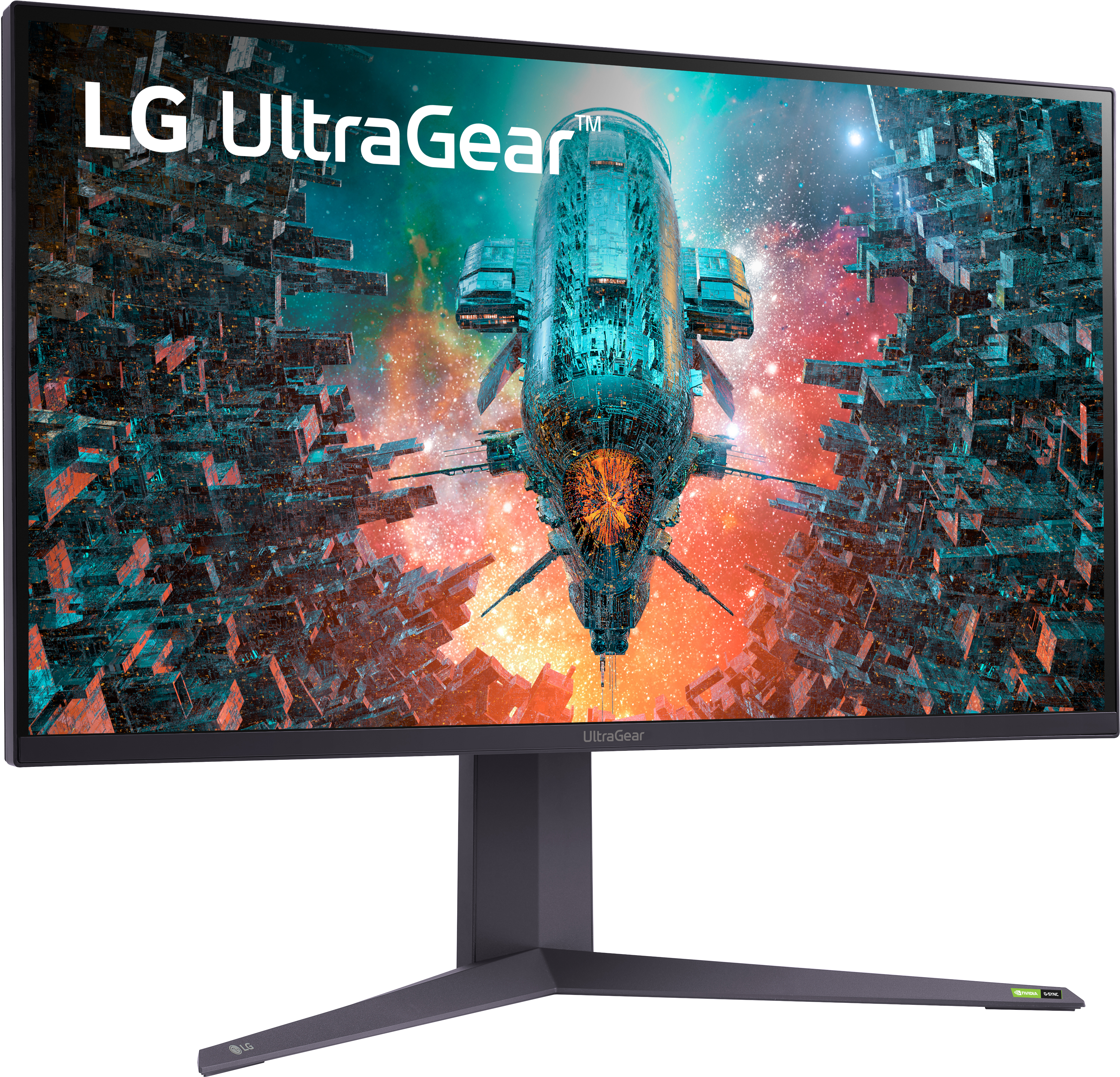LG UltraGear Monitor mit futuristischer Weltraumszene.