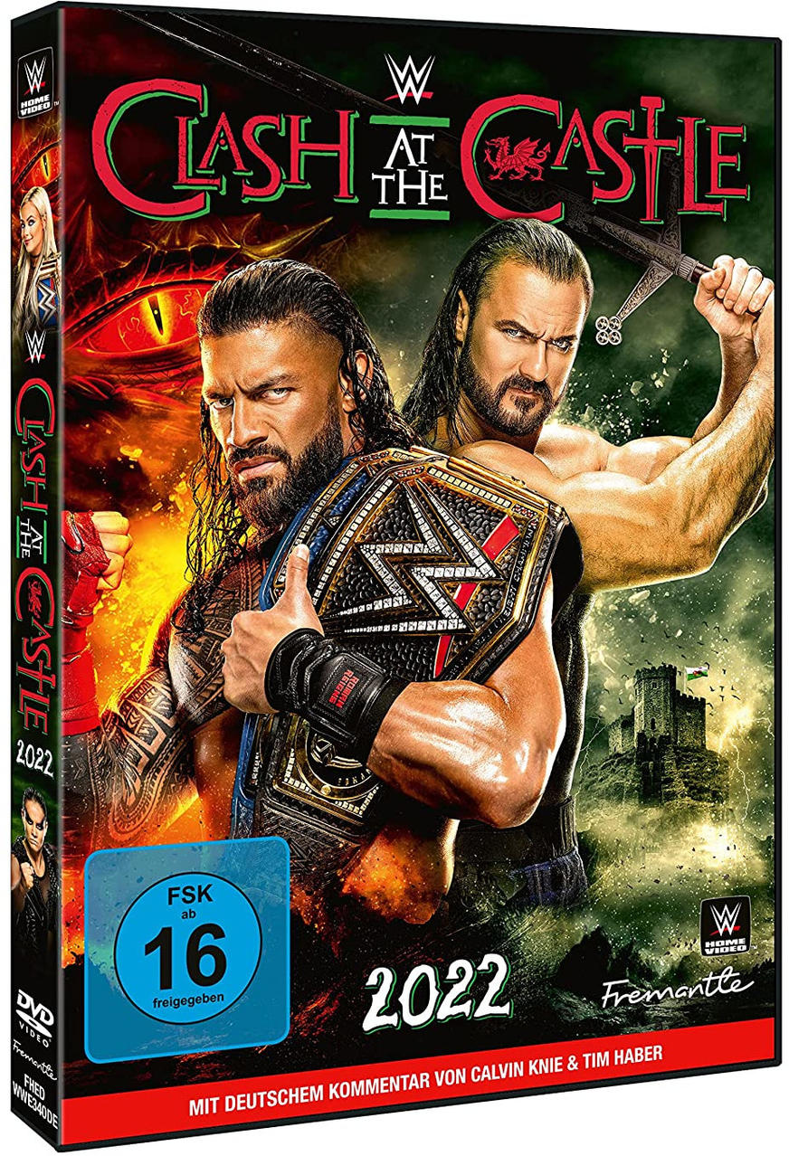 DVD-Cover von WWE Clash at the Castle 2022, mit Wrestlern.
