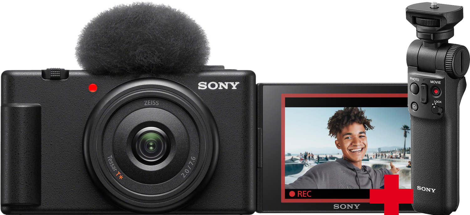 SONY Appareil photo numérique Vlog ZV-1F + Poignée Trépied Vlogging Bluetooth (GPVPT2BT.SYU)