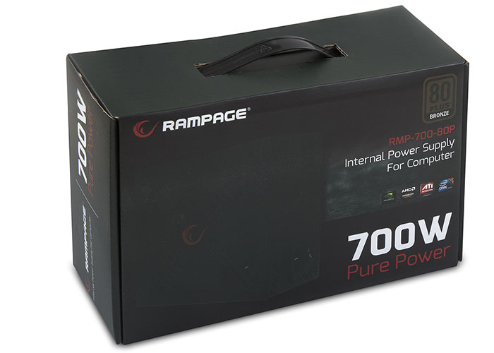 Metin ve tutamağa sahip siyah kutu. Rampage logosu. Beyaz zemin.