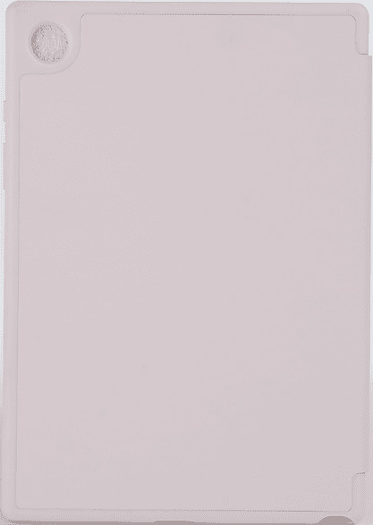 Une tablette blanche sur fond blanc. La tablette est vierge.
