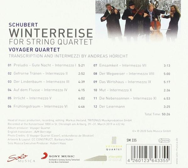 CD-Cover mit Text und einer Winterszene mit Musikern und einer Textliste.