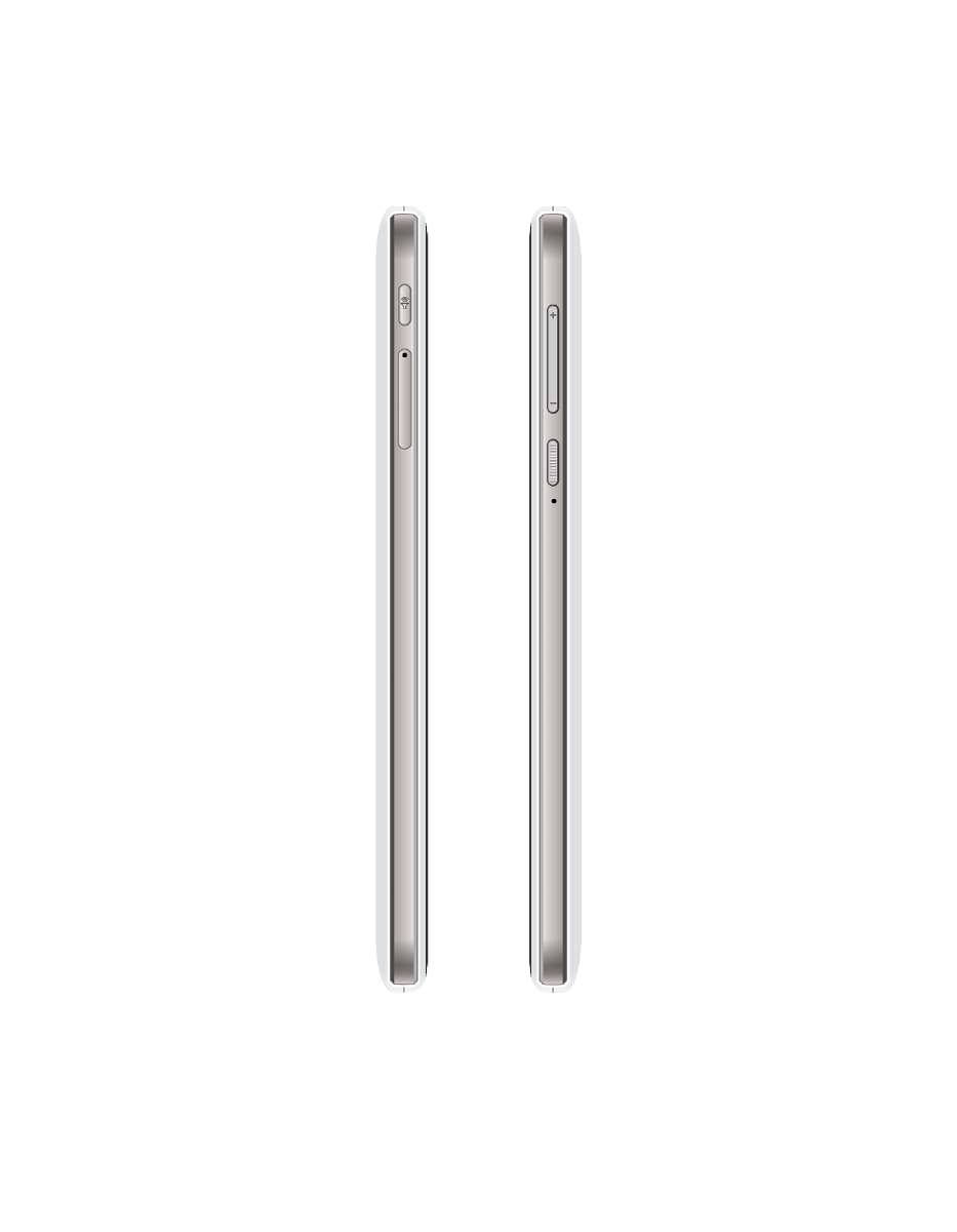 Zwei silberne Smartphones nebeneinander auf schwarzem Hintergrund, Seitenansicht.