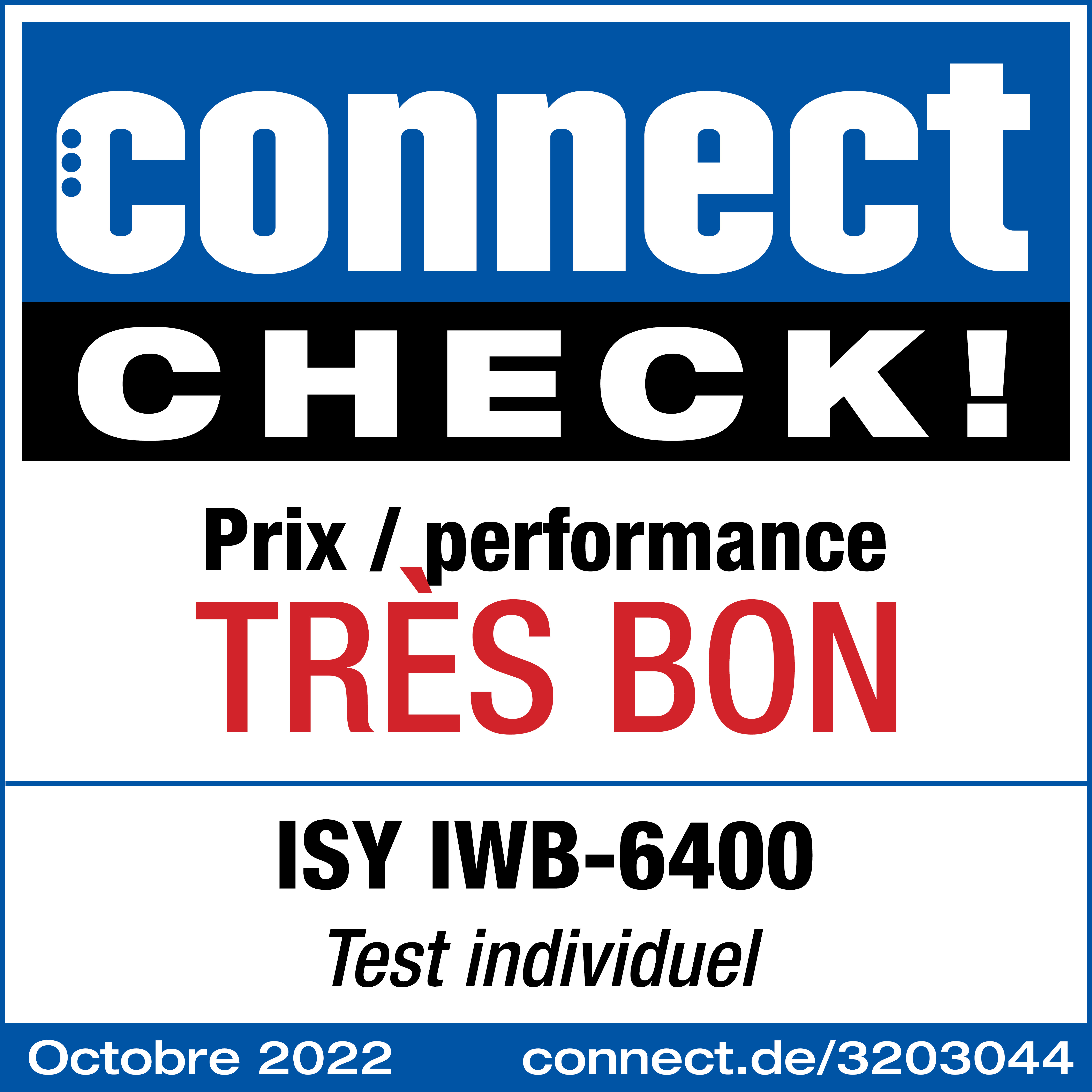 Connect Check! testo su sfondo blu, con testo in bianco e rosso.