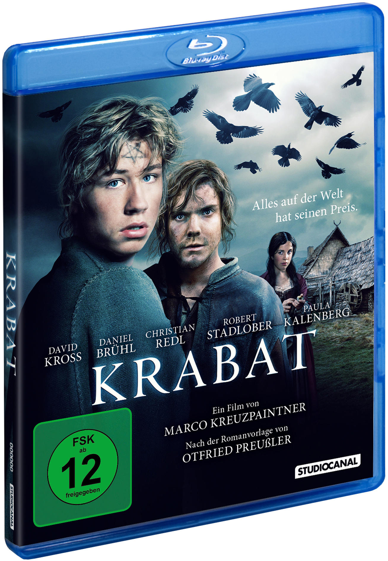 Blu-ray-Hülle für 'Krabat', mit Schauspielern, Text und grünem Bewertungsaufkleber.