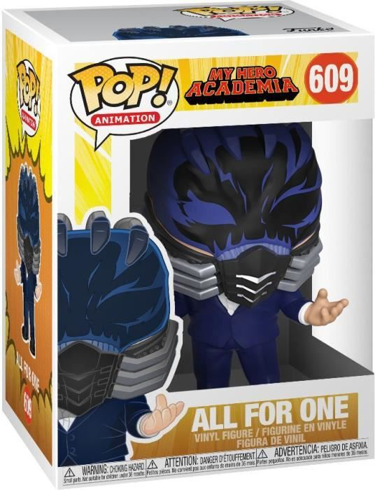 Una figura de Funko Pop! de All For One de My Hero Academia, en su caja.