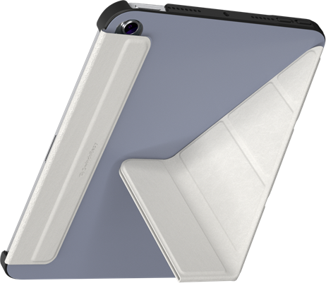 Tablet fehér borítóval, összecsukva állvány pozícióban.
