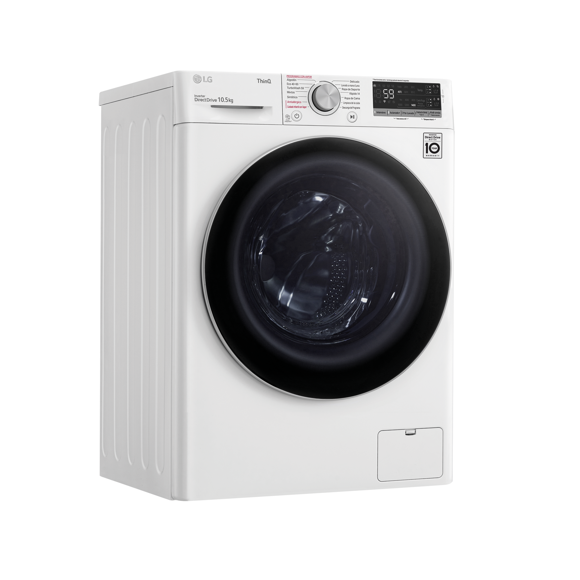 Lavadora carga frontal - LG F4WV5510S1W, 10.5 kg, 1400 Rpm, 14 programas, Autodosificador de detergente, Blanco