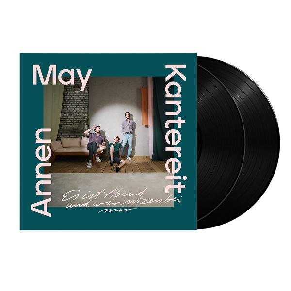 Albumcover mit Band und zwei Vinyl-Schallplatten. Titel: May AnnenMayKantereit. Text: Es ist Abend...