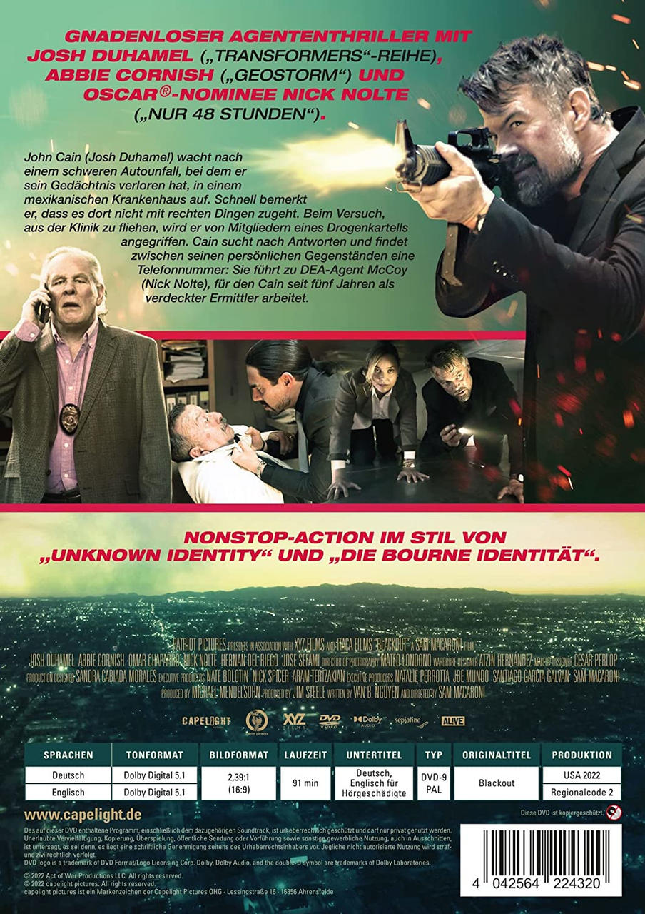 Filmplakat mit einem Mann, der eine Waffe zielt. Andere Personen sind im Hintergrund. Text auf Deutsch.