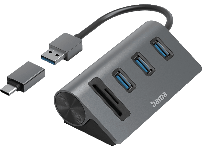 HAMA 5 Ports, 3x USBA, SD, microSD, USBHub / Kartenleser, Anthrazit/Schwarz USB Hubs MediaMarkt