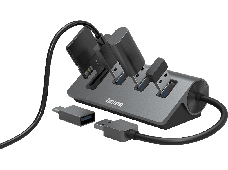Thumbnail - HAMA 5 Ports, 3x USB-A, SD, microSD, USB-Hub / Kartenleser, Anthrazit/Schwarz