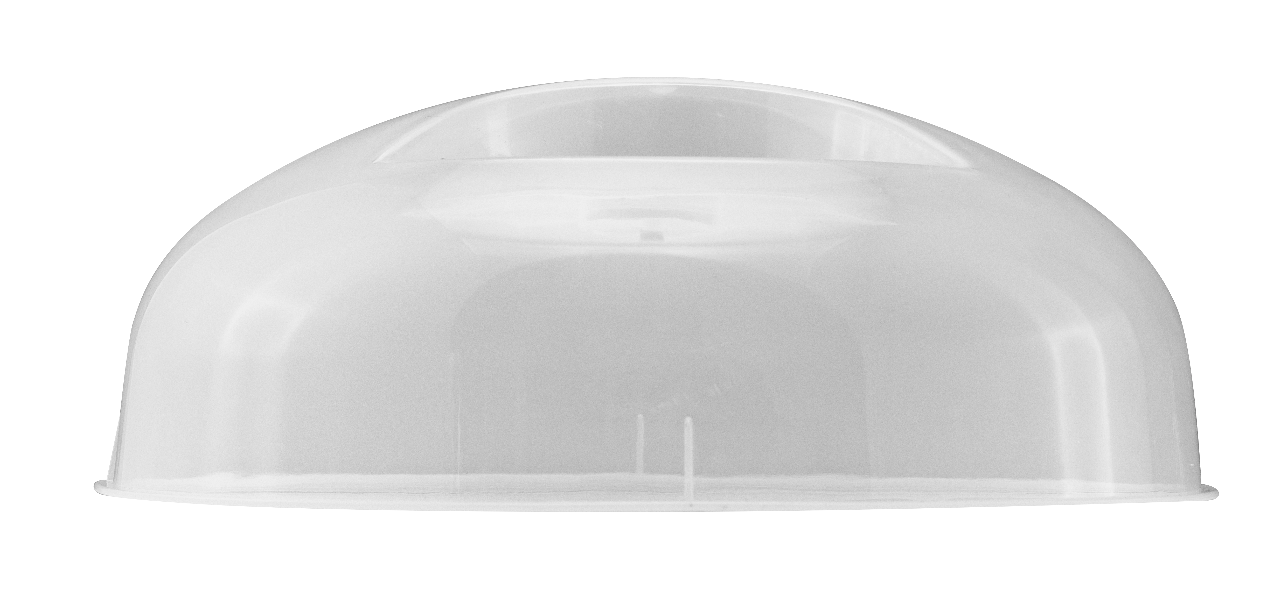Eine transparente, kuppelförmige Lebensmittelabdeckung. Die Abdeckung ist transparent und hat eine gewölbte Form.