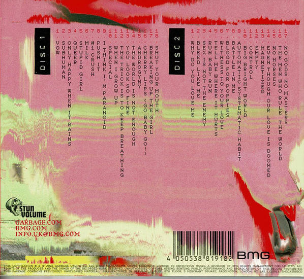 CD-borító számlistával. Rózsaszín háttér az album címével és a számok nevével fehér színben.
