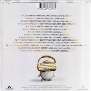 Rückseite der CD-Hülle. Pinguinartige Figur mit Brille, Titelliste in Gold.