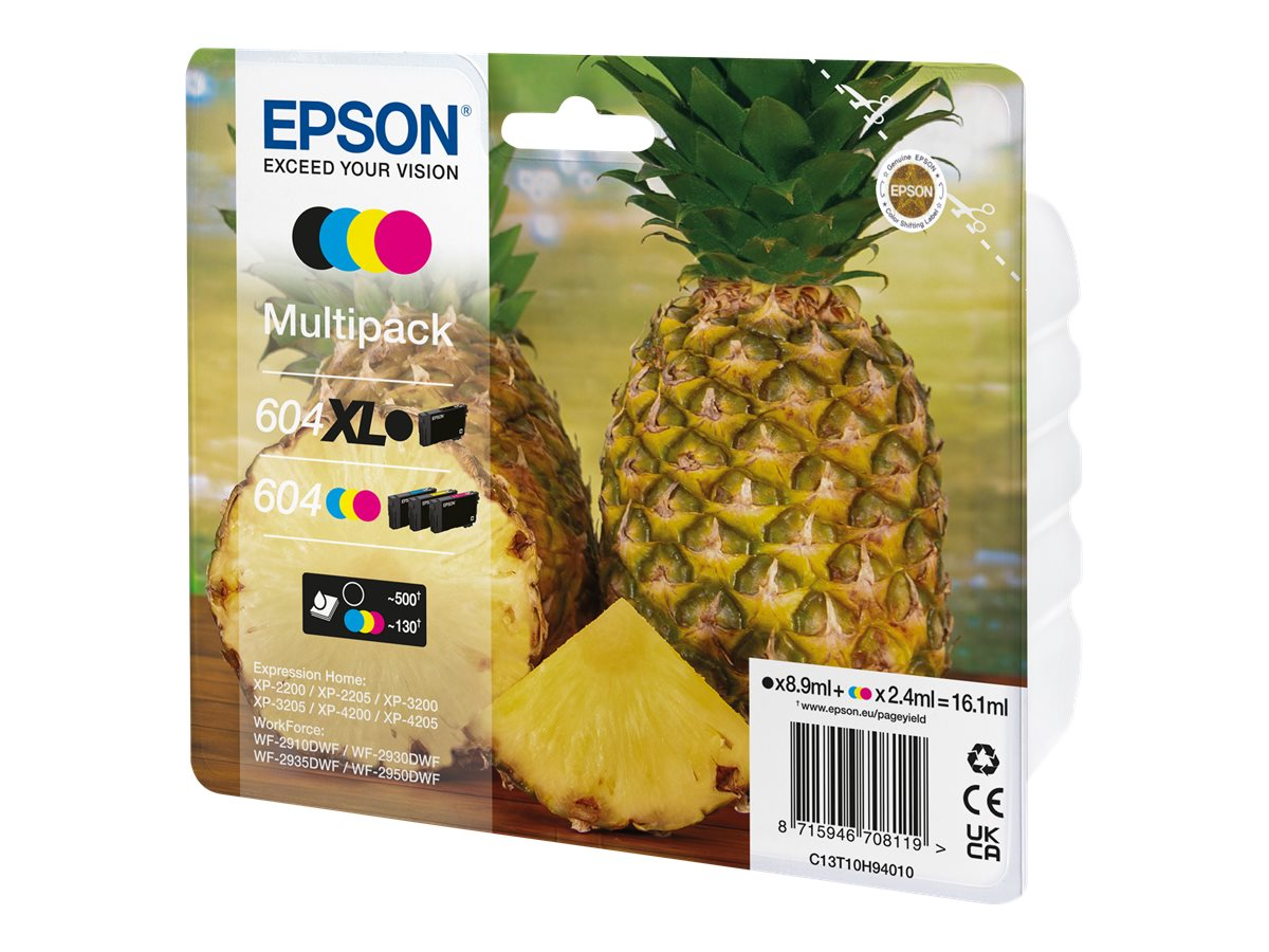 Epson Tintenpatronen-Packung mit Ananas. Das Produkt und eine Ananas werden gezeigt.