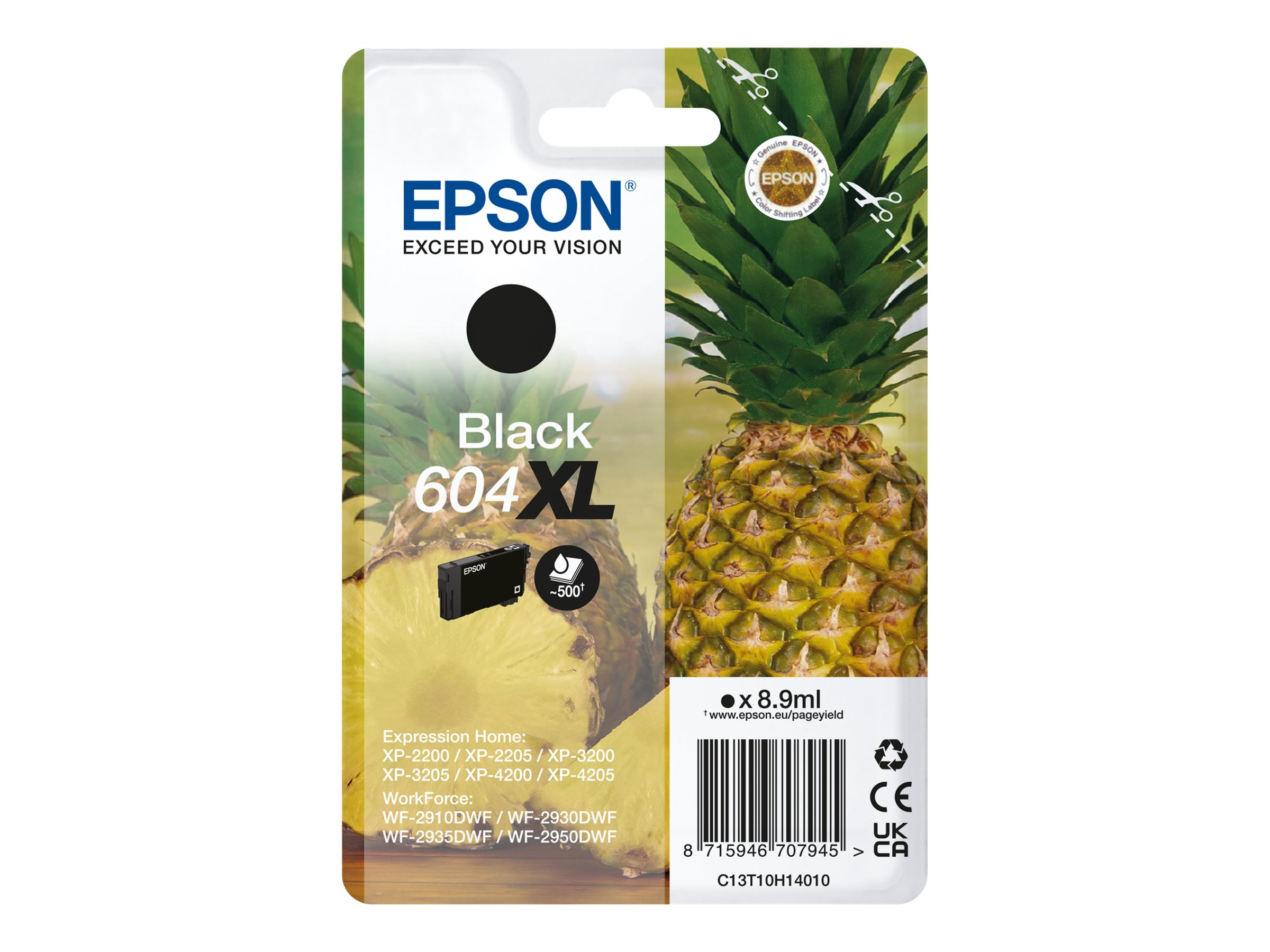 Epson Tintenpatronenverpackung mit einer Ananas im Hintergrund.