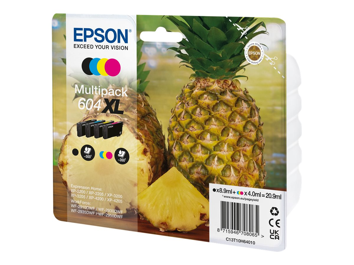 Tintenpatronenverpackung mit Ananas. Patronen, Text und eine Ananasscheibe sind sichtbar.