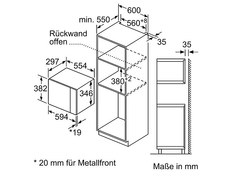 Bosch BFL524MS0 Mikrowelle (800 Watt, Einbaugerät, 20 l, Edelstahl) — Foto 5 von 5