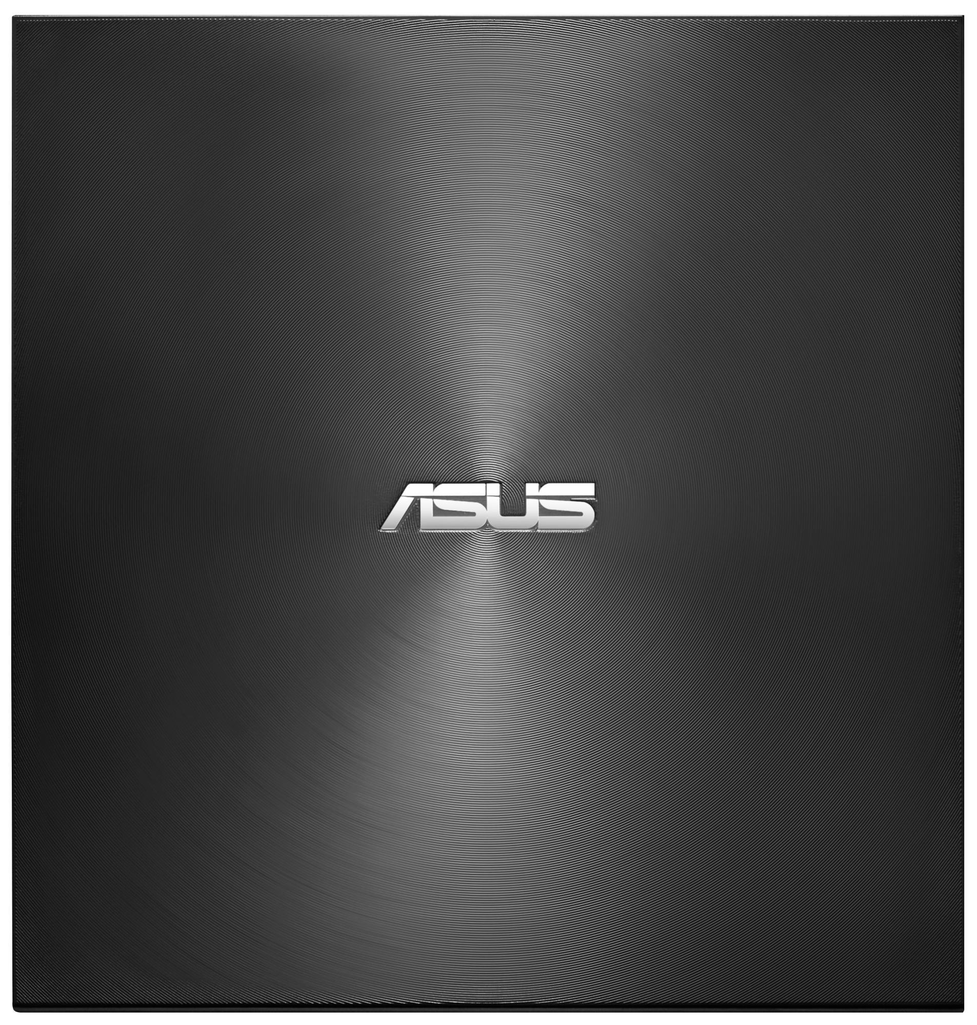 Schwarzer Laptopdeckel mit strukturiertem Muster aus konzentrischen Kreisen. Das ASUS-Logo in der Mitte.