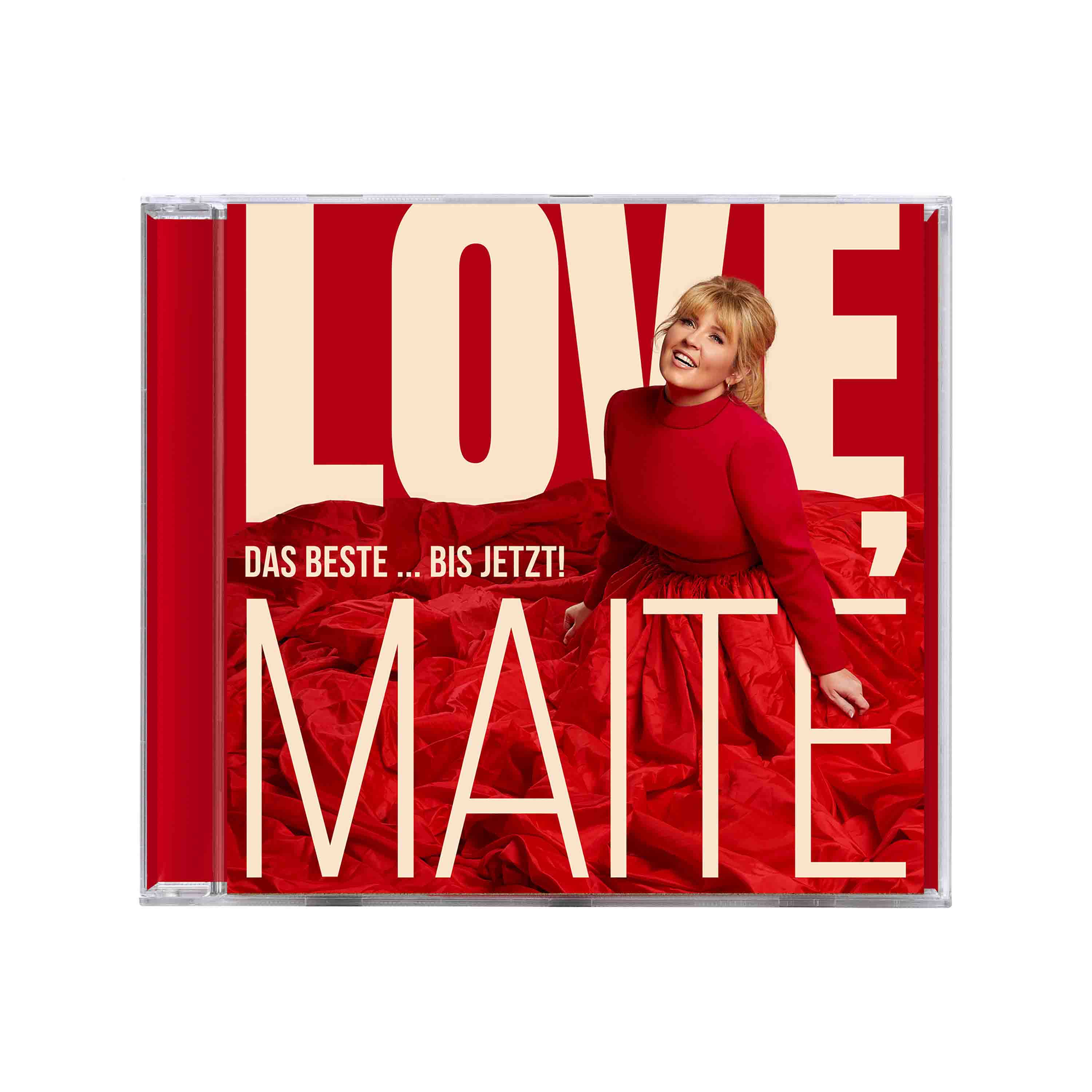 CD-Hülle mit einer Frau in Rot, darauf steht das Wort LIEBE.