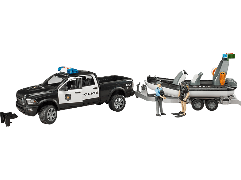 BRUDER Bruder 02507 RAM 2500 Polizei Pickup, L+S Modul, Anhänger, Boot