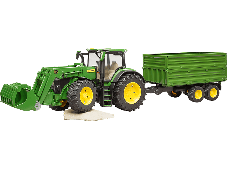 BRUDER 03155 John Deere 7R 350 Frontlader T.A.-Hänger Spielzeugauto, Grün | Spielzeugautos