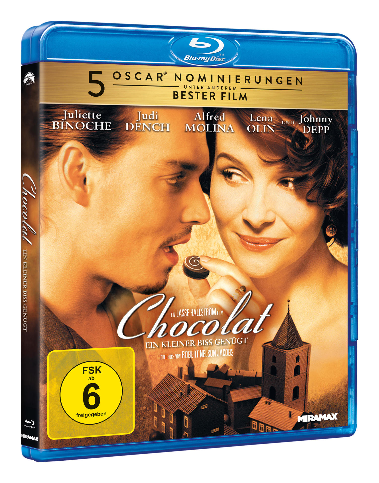 Blu-ray-Disc-Cover des Films Chocolat mit den Schauspielern Johnny Depp und Juliette Binoche.