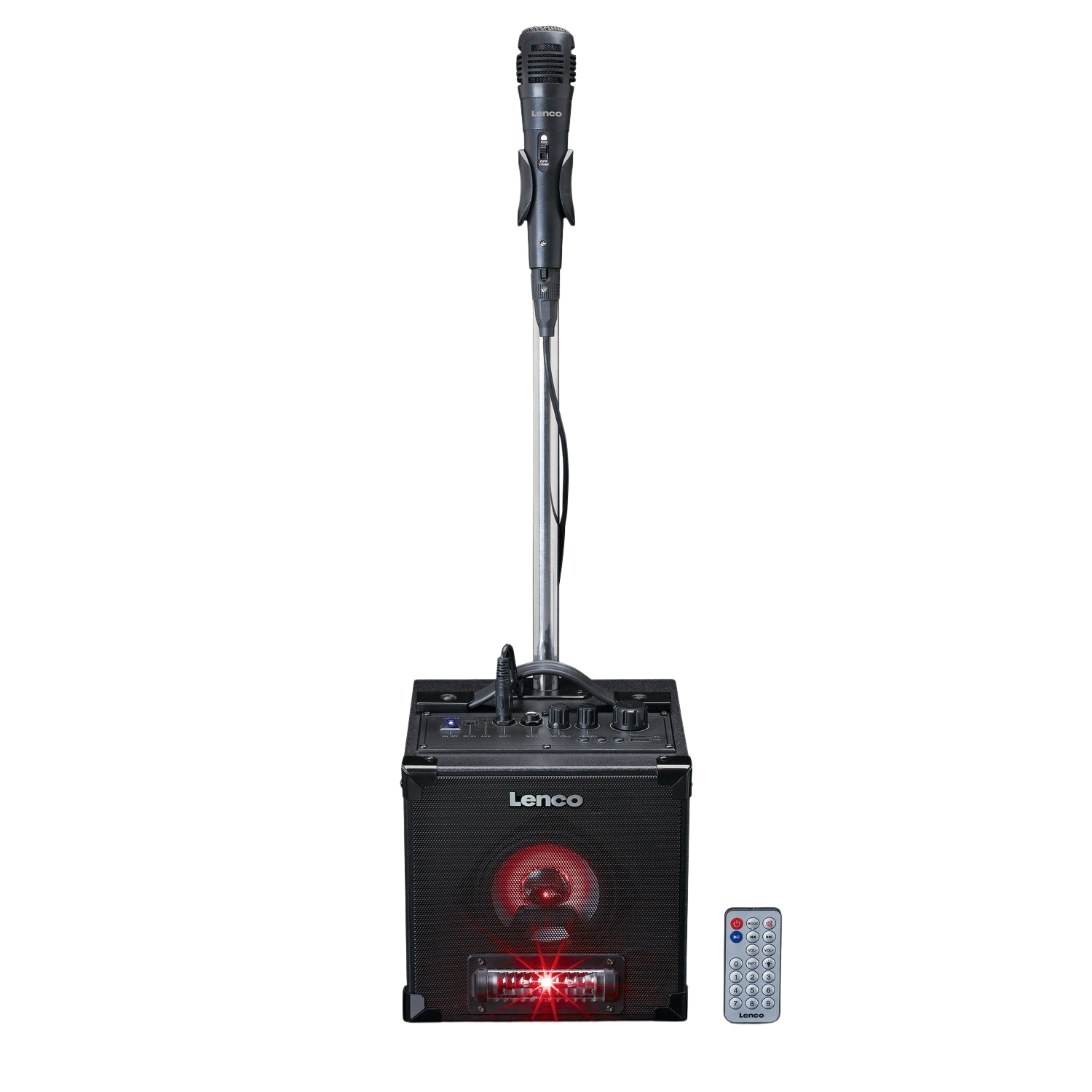 Lenco BTC-060 draagbare karaoke-machine - Bluetooth 5.2-20 Watt RMS - 2 luidsprekers - microfoon - afstandsbediening - geïntegreerde batterij - lichteffecten - wit