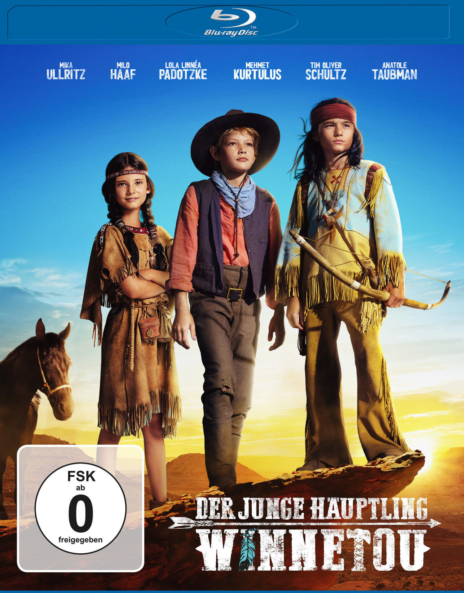 Blu-ray-Cover von drei Kindern, die als amerikanische Ureinwohner verkleidet sind. Der Filmtitel ist auf Deutsch.